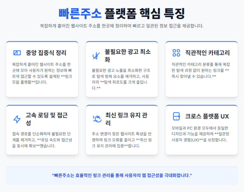 빠른주소 플랫폼 핵심 특징