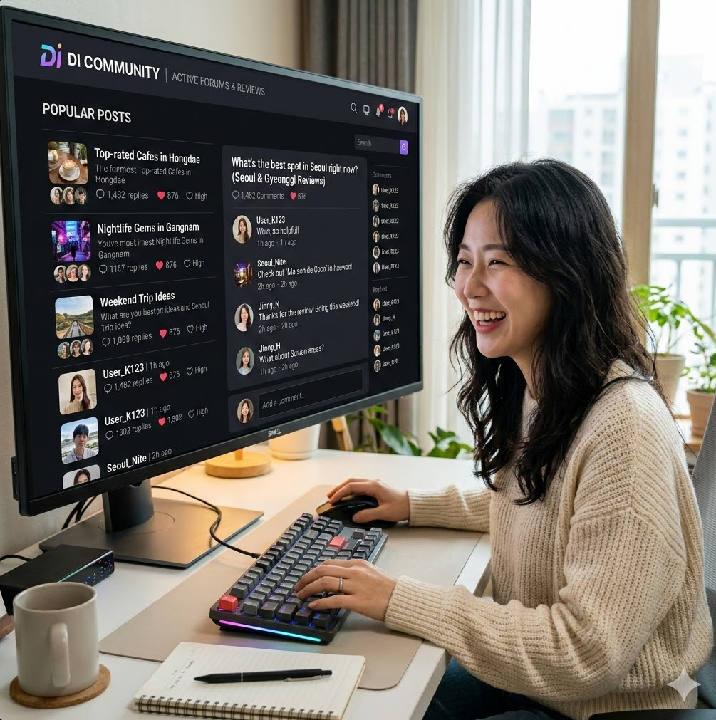 활발한 게시물과 댓글 활동이 보이는 실제 인터페이스