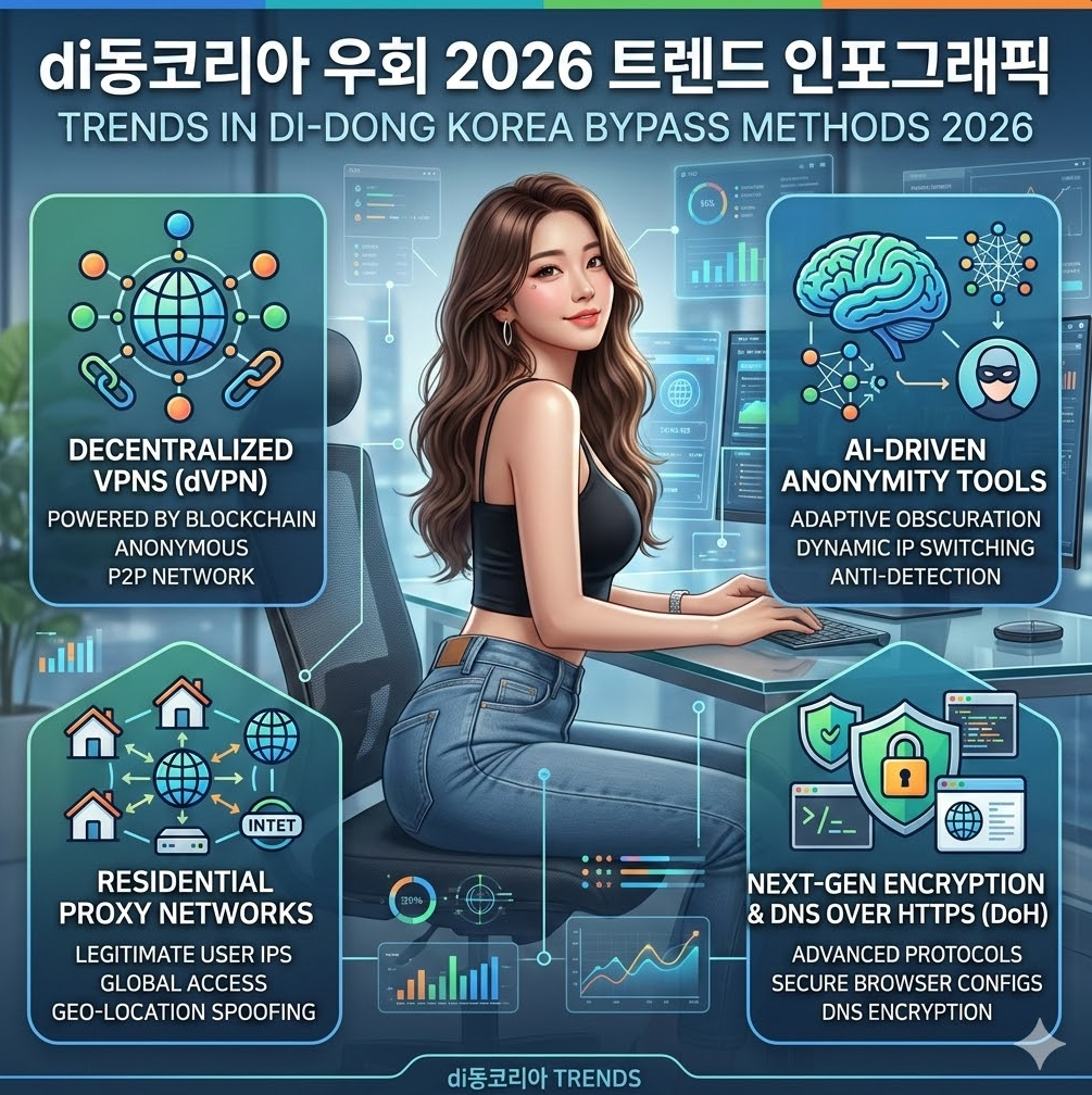 2026년 최신 우회 방법 트렌드를 아이콘으로 정리한 이미지 