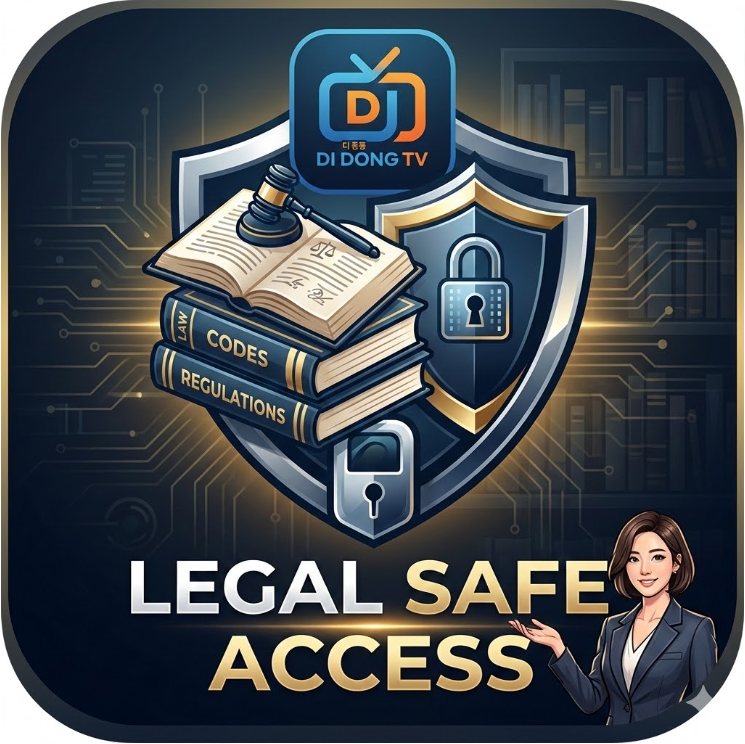 법률 서적과 di동티비 아이콘, 방패 모양의 보안 심볼이 조합된 그래픽, 'Legal Safe Access' 텍스트가 강조된 디자인. 법률 서적과 di동티비 아이콘, 방패 모양의 보안 심볼이 조합된 그래픽, 'Legal Safe Access' 텍스트가 강조된 디자인.